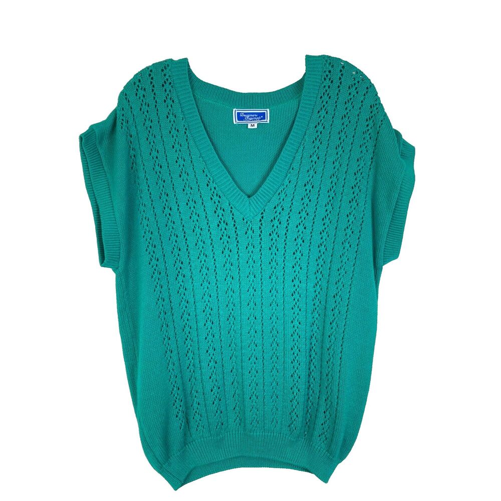 VTG Designers Originals Sweater Vest Size M Green Cotton Cap Sleeves Preppy Y2K
